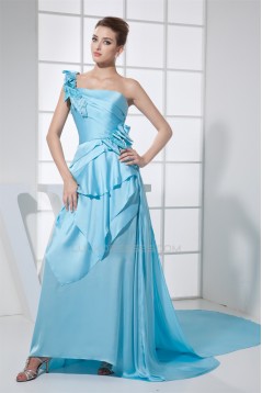 Brush Sweep Train One-Shoulder Sleeveless Long Blue Prom/Formal Evening Dresses 02020117