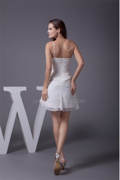 Short/Mini Ruffles Satin Chiffon One-Shoulder Little White Dresses 02021175