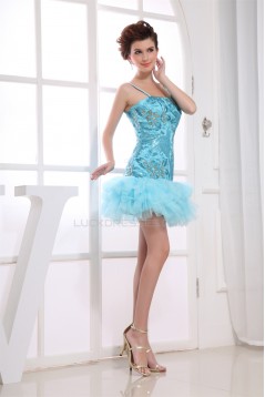 Short/Mini Ruffles Silk like Satin Fine Netting Prom/Formal Evening Dresses 02021176