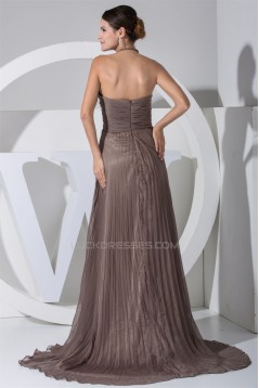 A-Line Halter Pleated Long Chiffon Prom/Formal Evening Dresses 02020119