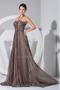 A-Line Halter Pleated Long Chiffon Prom/Formal Evening Dresses 02020119