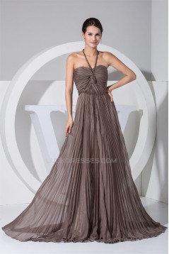 A-Line Halter Pleated Long Chiffon Prom/Formal Evening Dresses 02020119