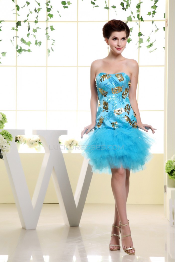 Sleeveless Satin Fine Netting Knee-Length Prom/Formal Evening Dresses 02021217