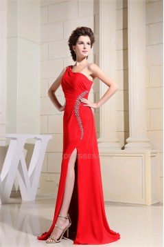 A-Line Brush Sweep Train One-Shoulder Long Red Prom Evening Bridesmaid Dresses 02020122
