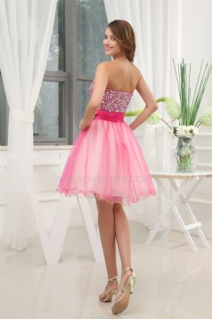 Sleeveless Soft Sweetheart A-Line Taffeta Silk like Satin Fine Netting Homecoming Dresses 02021231