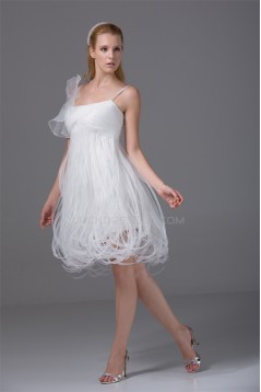 Spaghetti Straps Satin Organza Sleeveless Little White Dresses 02021239