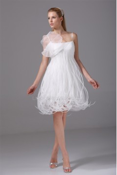 Spaghetti Straps Satin Organza Sleeveless Little White Dresses 02021239