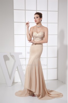 Brush Sweep Train Strapless Beading Lace and Chiffon Prom/Formal Evening Dresses 02020125