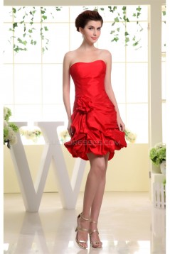 Taffeta A-Line Short/Mini Handmade Flowers Prom/Formal Evening Dresses 02021267