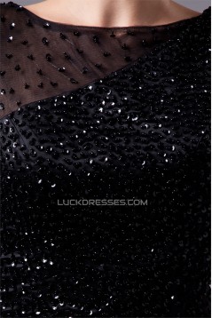 Amazing Long Sleeves Fine Netting Beading Bateau Little Black Dresses 02021283