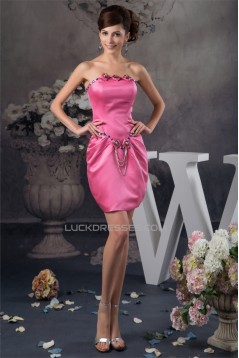 Beading Satin Short/Mini Sleeveless Strapless Prom/Formal Evening Dresses 02021291