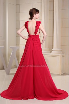 Beading V-Neck Brush Sweep Train Long Red Prom/Formal Evening Dresses 02020130