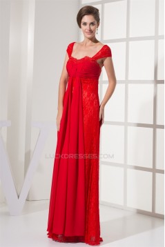 Capped Sleeves Chiffon Lace Long Red Evening Formal Bridesmaid Dresses 02020131