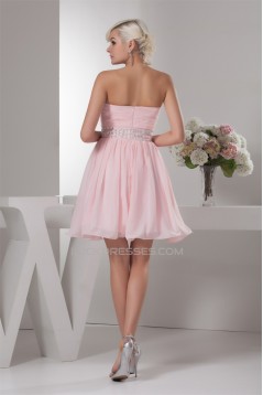 A-Line Sweetheart Beaded Pink Chiffon Short/Mini Sleeveless Prom/Formal Evening Dresses 02021313