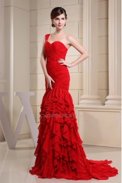 Cascading Ruffles Sweetheart Mermaid/Trumpet Long Red One-Shoulder Prom/Formal Evening Dresses 02020132