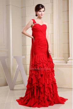 Cascading Ruffles Sweetheart Mermaid/Trumpet Long Red One-Shoulder Prom/Formal Evening Dresses 02020132