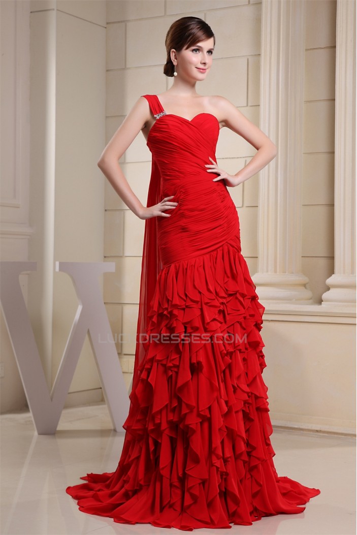 Cascading Ruffles Sweetheart Mermaid/Trumpet Long Red One-Shoulder Prom/Formal Evening Dresses 02020132