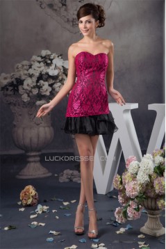 Sheath/Column Lace Organza Sleeveless Short/Mini Prom/Formal Evening Dresses 02021361