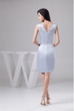 Silk like Satin Diamonds V-Neck Knee-Length Bridesmaid Dresses 02021399