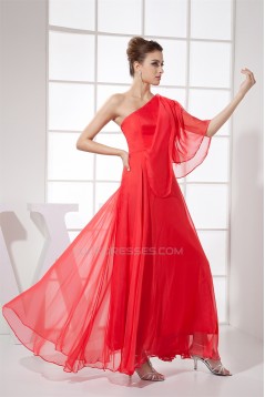 Chiffon Ankle-Length One-Shoulder Ruched Prom/Formal Evening Dresses 02020141