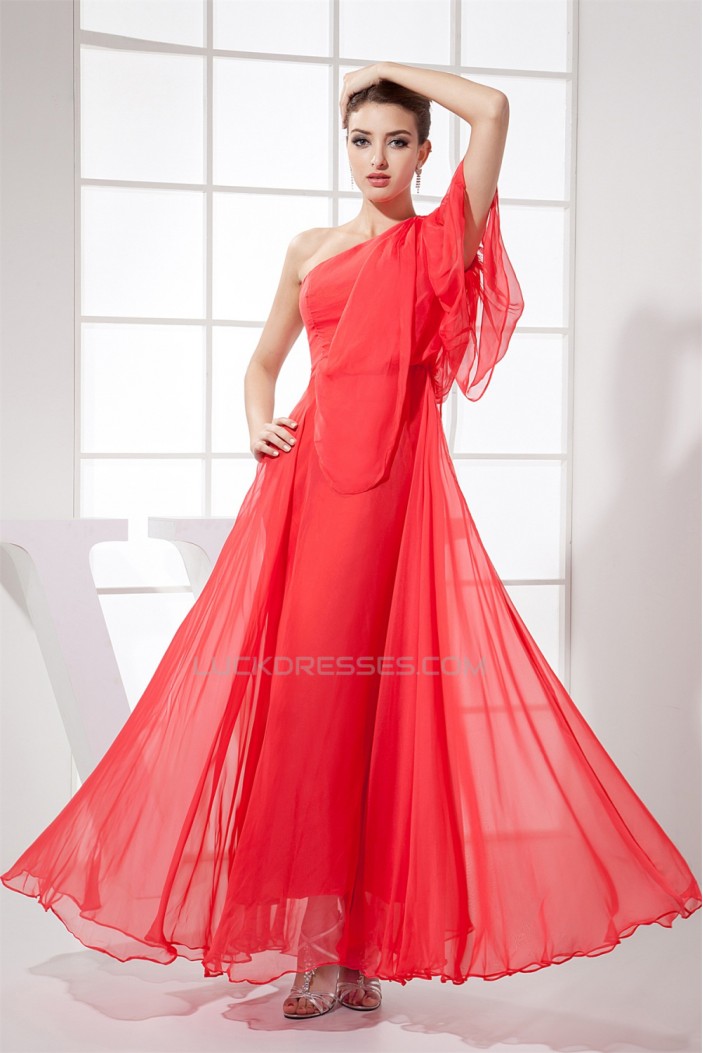 Chiffon Ankle-Length One-Shoulder Ruched Prom/Formal Evening Dresses 02020141