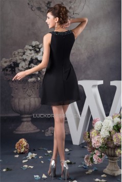 Sleeveless Short/Mini Beading A-Line Chiffon Silk like Satin Little Black Dresses 02021419