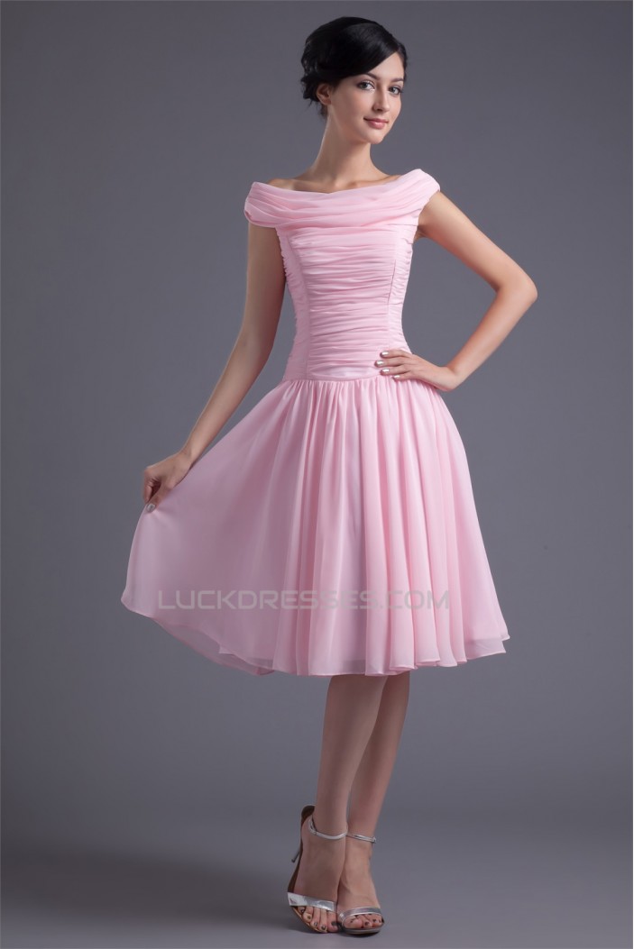 A-Line Chiffon Silk like Satin Ruffles Knee-Length Prom/Formal Evening Dresses 02021436