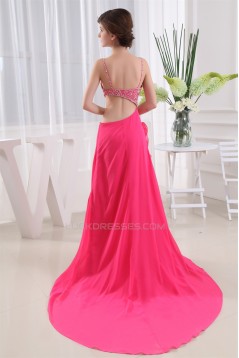 A-Line Spaghetti Strap Beading Long Prom Evening Party Dresses 02020144