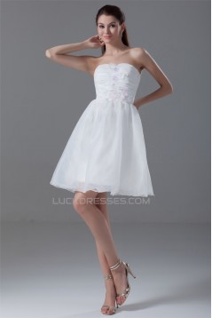 A-Line Strapless Organza Handmade Flowers Prom/Formal Evening Dresses 02021444