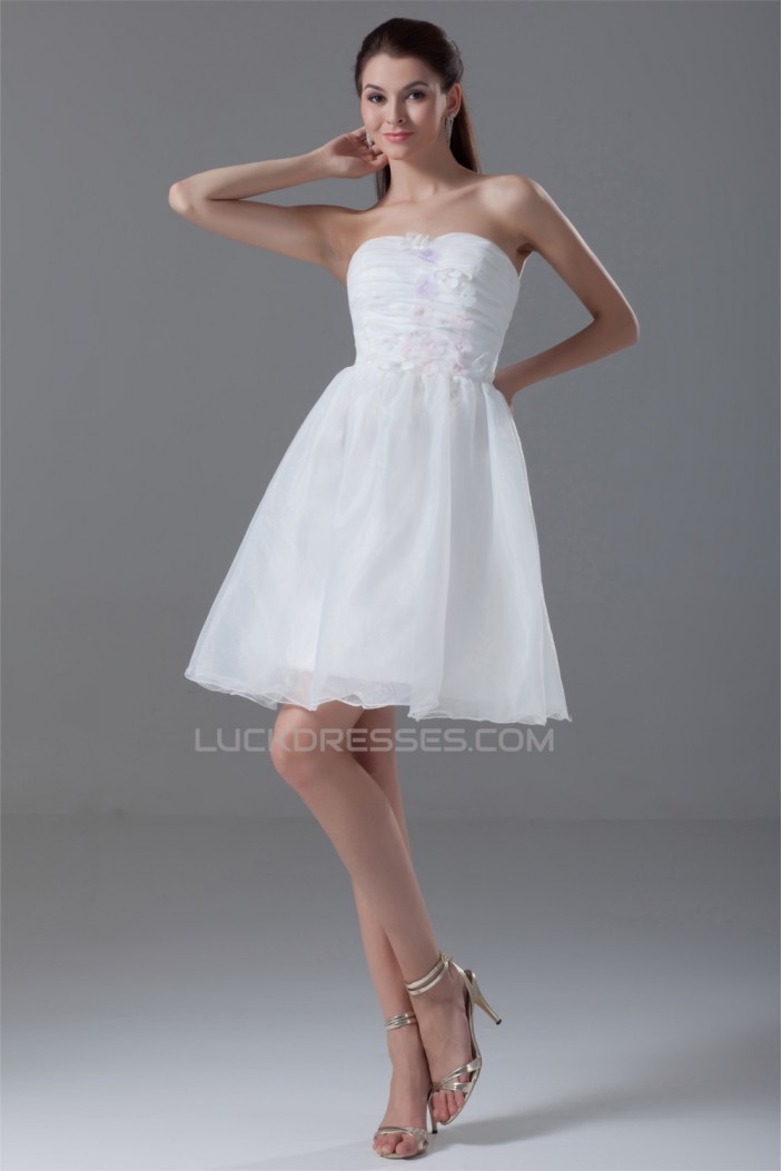 A-Line Strapless Organza Handmade Flowers Prom/Formal Evening Dresses 02021444