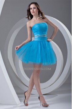 A-Line Strapless Short/Mini Satin Netting Best Bridesmaid Dresses 02021445