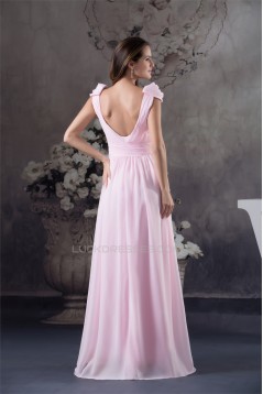 A-Line Cap-Sleeve Floor-Length Beading Long Pink Prom Evening Formal Bridesmaid Dresses 02020145