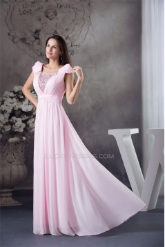 A-Line Cap-Sleeve Floor-Length Beading Long Pink Prom Evening Formal Bridesmaid Dresses 02020145