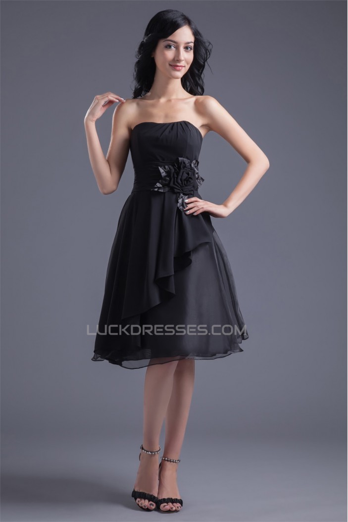 Chiffon Organza Silk like Satin A-Line Knee-Length Little Black Dresses 02021462