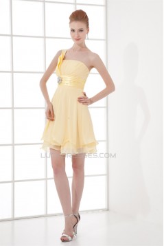 One-Shoulder Pleats A-Line Chiffon Silk like Satin Prom/Formal Evening Bridesmaid Dresses 02021477