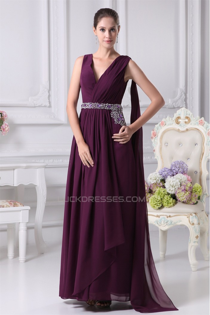 A-Line V-Neck Beading Long Purple Prom/Formal Evening Dresses 02020154