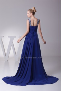 A-Line Sleeveless Beaded Long Blue Chiffon Prom/Formal Evening Dresses 02020158