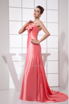 Elastic Woven Satin Ruched Sleeveless Brush Sweep Train Prom/Formal Evening Dresses 02020169