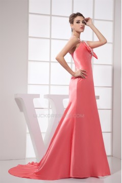 Elastic Woven Satin Ruched Sleeveless Brush Sweep Train Prom/Formal Evening Dresses 02020169