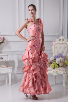 Floor-Length A-Line Cascading Ruffles Straps Prom/Formal Evening Dresses 02020172