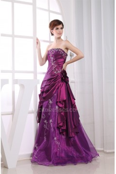 Floor-Length A-Line Taffeta Ice Yarn Strapless Prom/Formal Evening Dresses 02020176