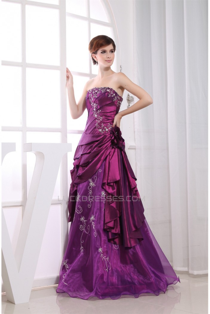 Floor-Length A-Line Taffeta Ice Yarn Strapless Prom/Formal Evening Dresses 02020176