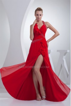 Floor-Length Beading Sleeveless Halter A-Line Long Red Prom/Formal Evening Dresses 02020185