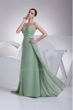 A-Line Floor-Length Chiffon Beaded Long Prom Evening Formal Bridesmaid Dresses 02020186