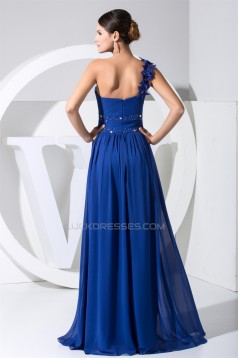 A-Line One-Shoulder Floor-Length Beaded Handmade Flowers Long Prom Evening Bridesmaid Dresses 02020190