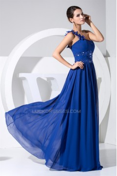 A-Line One-Shoulder Floor-Length Beaded Handmade Flowers Long Prom Evening Bridesmaid Dresses 02020190