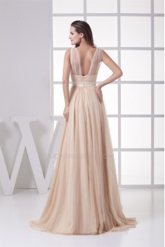 A-Line Floor-Length Sleeveless Fine Netting Long Prom/Formal Evening Dresses 02020195