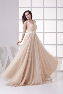 A-Line Floor-Length Sleeveless Fine Netting Long Prom/Formal Evening Dresses 02020195