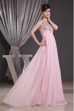 A-Line Floor-Length V-Neck Chiffon Long Pink Prom Evening Bridesmaid Dresses 02020202