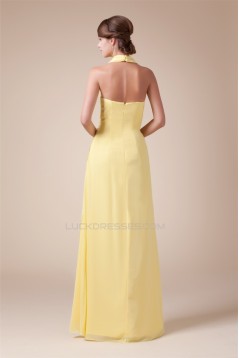 Halter Sleeveless Beading Chiffon Long Yellow Prom Evening Bridesmaid Dresses 02020206